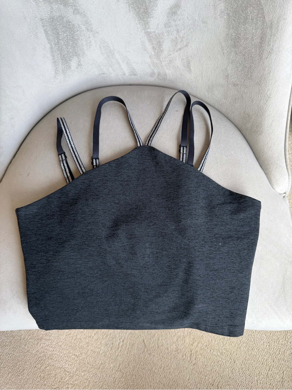Beyond Yoga Charcoal Heather Strappy Sports Bra